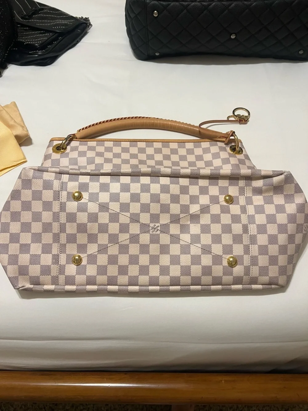 Louis Vuitton Damier Azur Checker Shoulder Tote with Tan Handle - Picture 3 of 5
